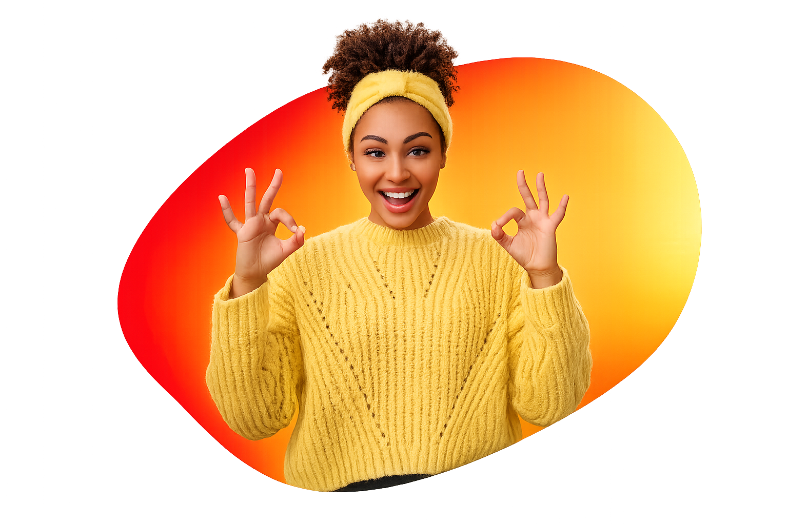 Jonge vrouw in het geel die gemotiveerd is