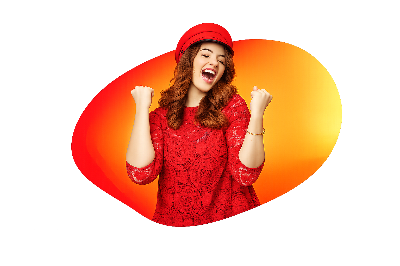 Jonge vrouw in het rood die gemotiveerd is